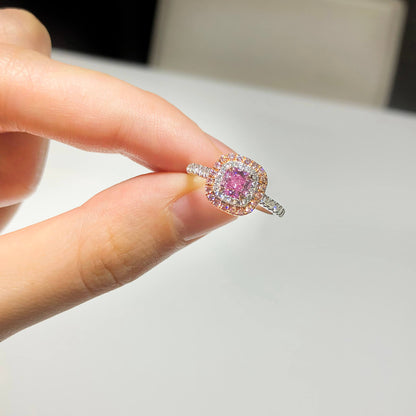 18K White & Rose Gold Statement Ring With 0.50 TCW Pink Radiant Shape Natural Diamond, GIA Certified