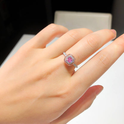 18K White & Rose Gold Statement Ring With 0.50 TCW Pink Radiant Shape Natural Diamond, GIA Certified