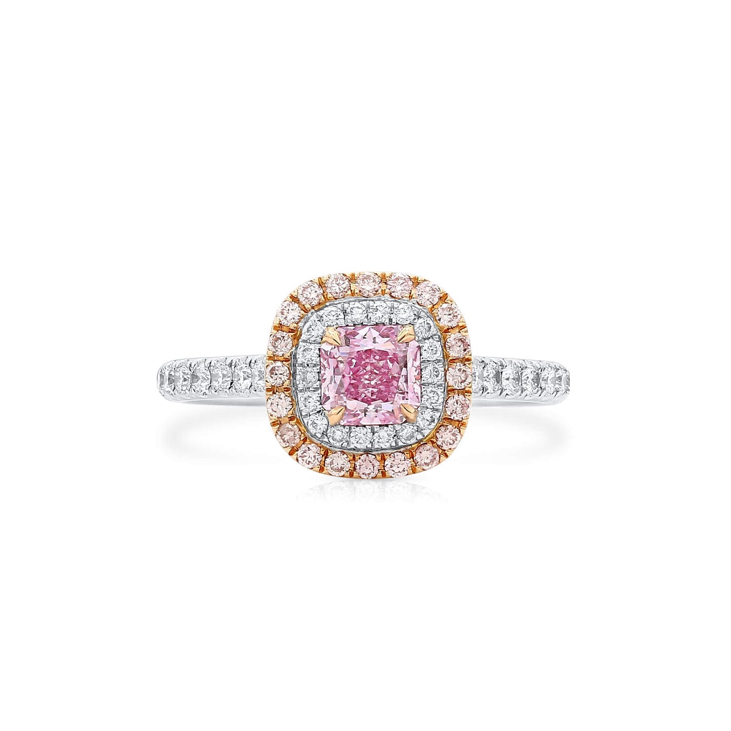 18K White & Rose Gold Statement Ring With 0.50 TCW Pink Radiant Shape Natural Diamond, GIA Certified