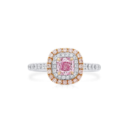 18K White & Rose Gold Statement Ring With 0.50 TCW Pink Radiant Shape Natural Diamond, GIA Certified