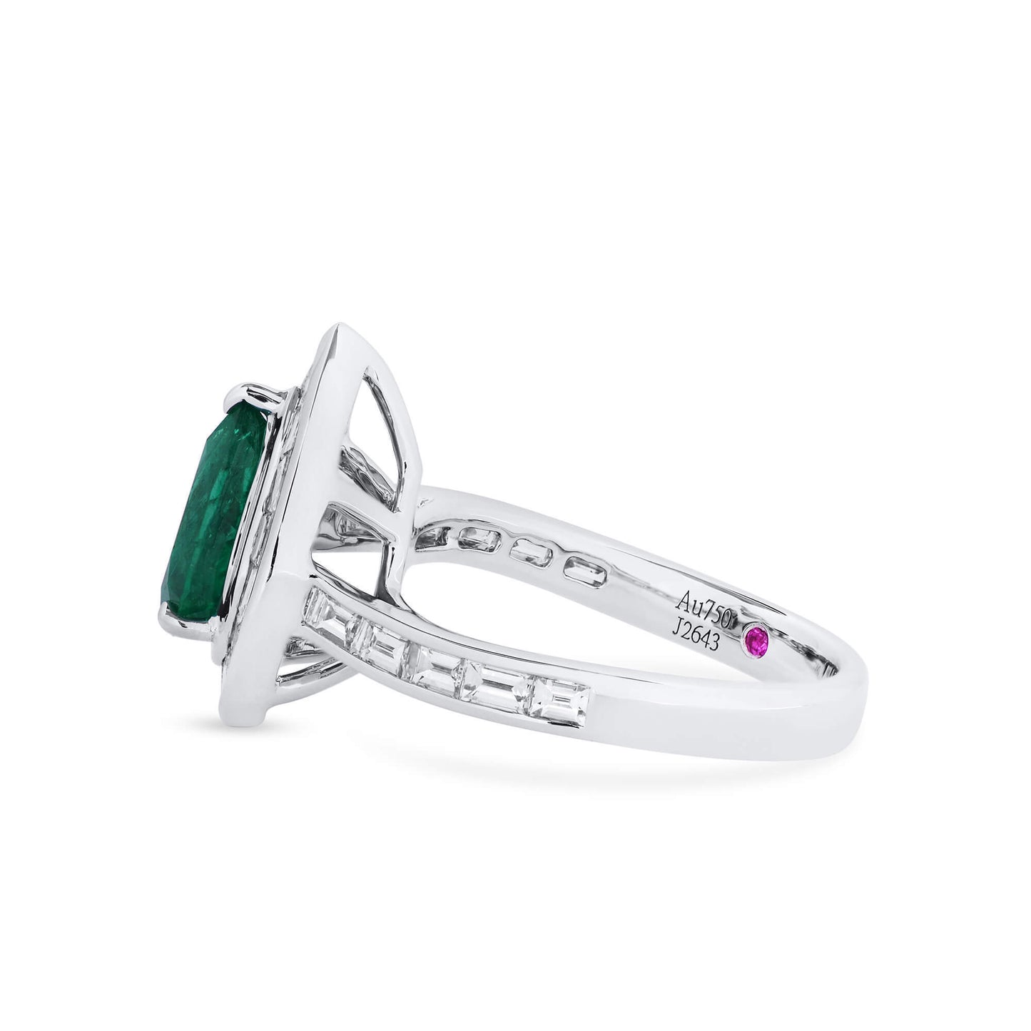 18K White Gold Statement Ring With 1.45 TCW Pear Shape Natural Emerald, GRS Certified