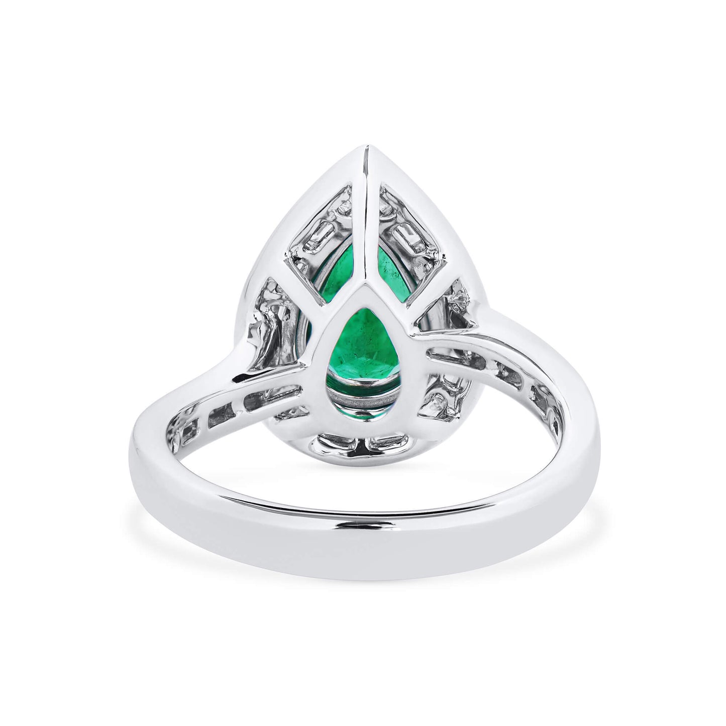 18K White Gold Statement Ring With 1.45 TCW Pear Shape Natural Emerald, GRS Certified