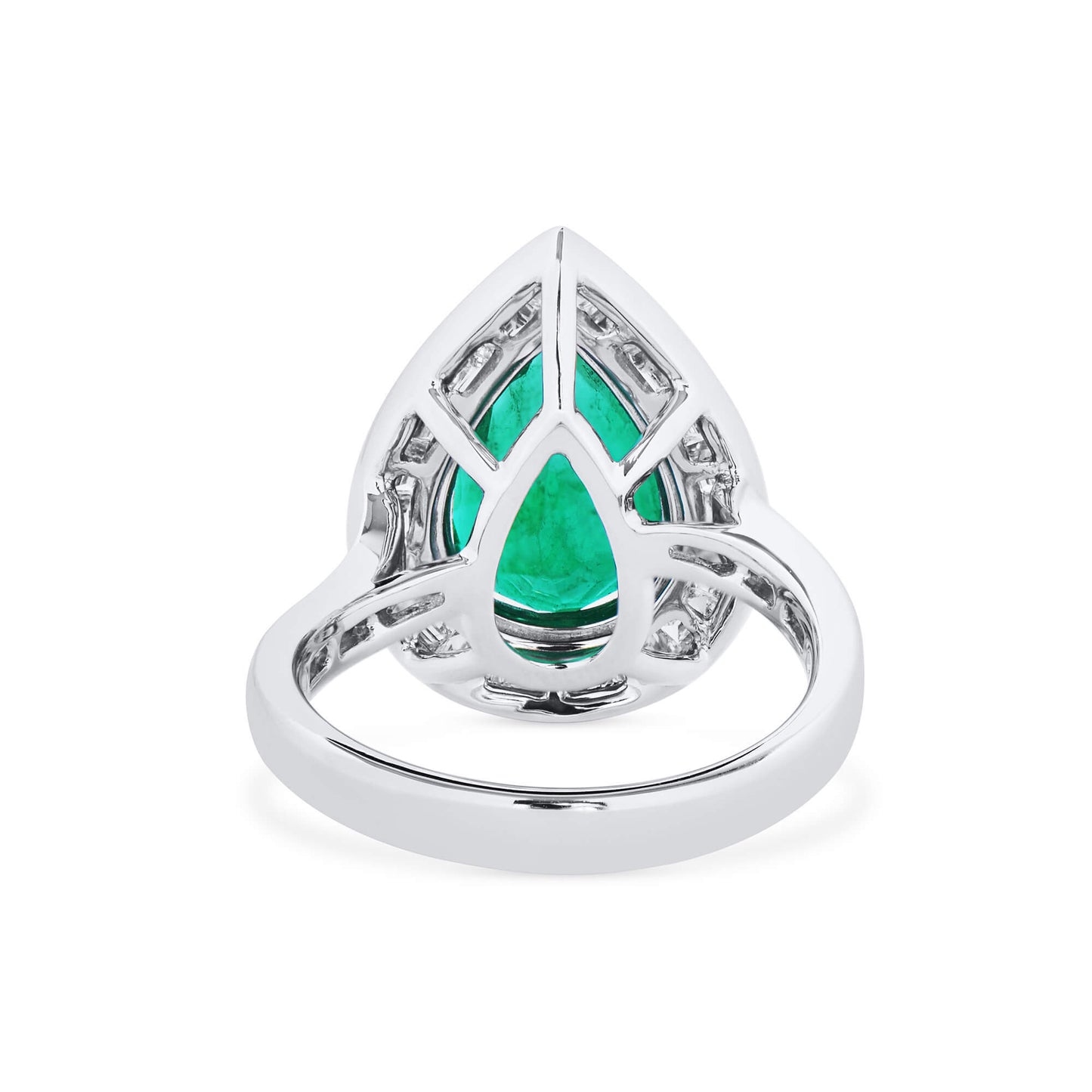18K White Gold Statement Ring With 3.40 TCW Pear Shape Natural Emerald, GRS Certified