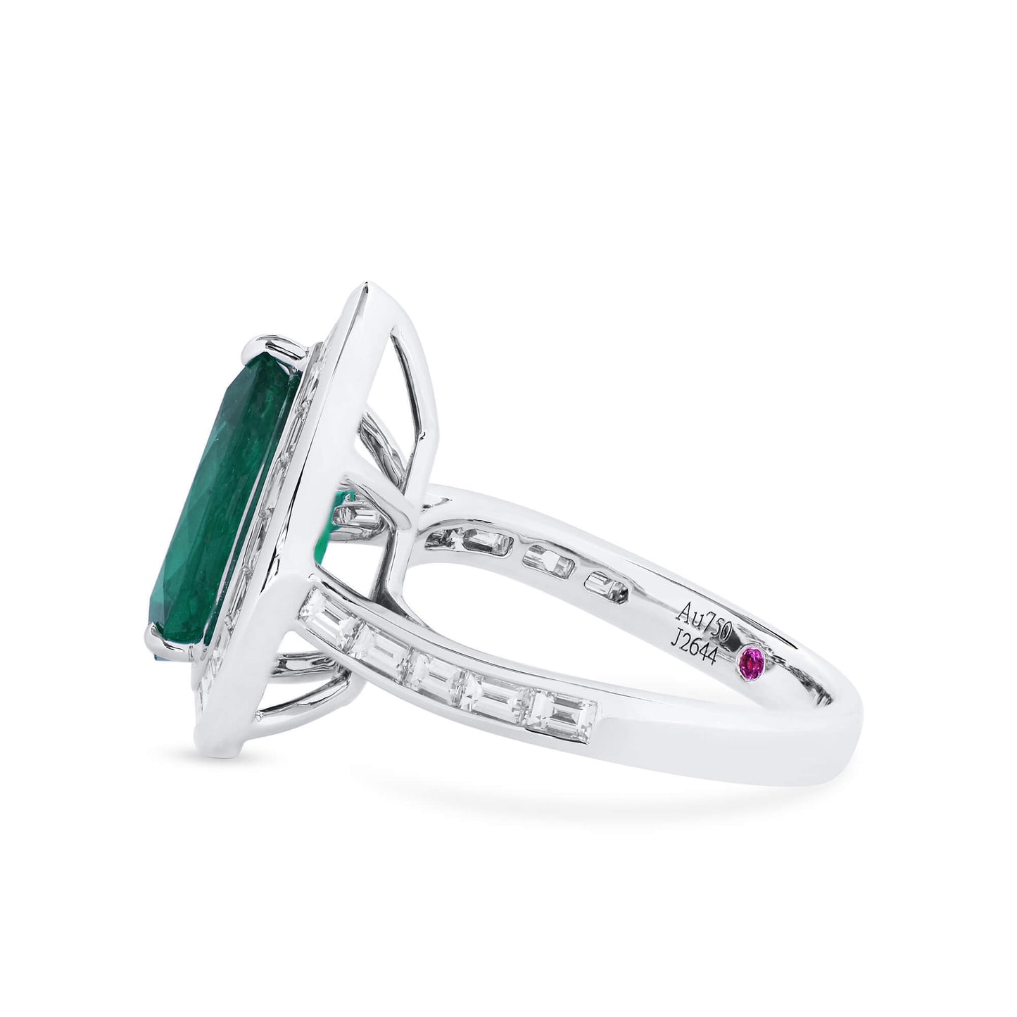 18K White Gold Statement Ring With 3.40 TCW Pear Shape Natural Emerald, GRS Certified