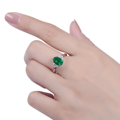 18K White Gold Statement Ring With 1.83 TCW Oval Shape Natural Emerald, GRS Certified