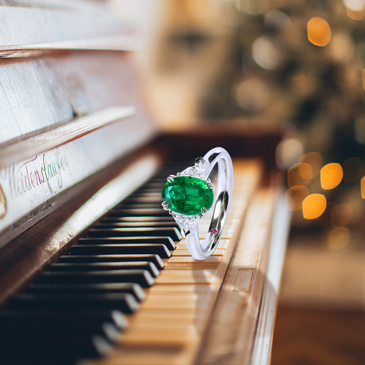 18K White Gold Statement Ring With 1.83 TCW Oval Shape Natural Emerald, GRS Certified