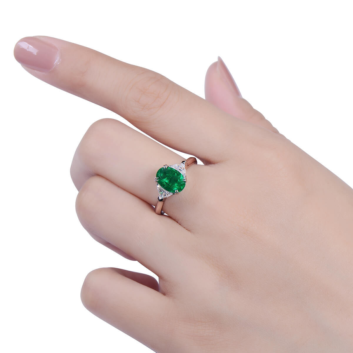 18K White Gold Statement Ring With 1.83 TCW Oval Shape Natural Emerald, GRS Certified