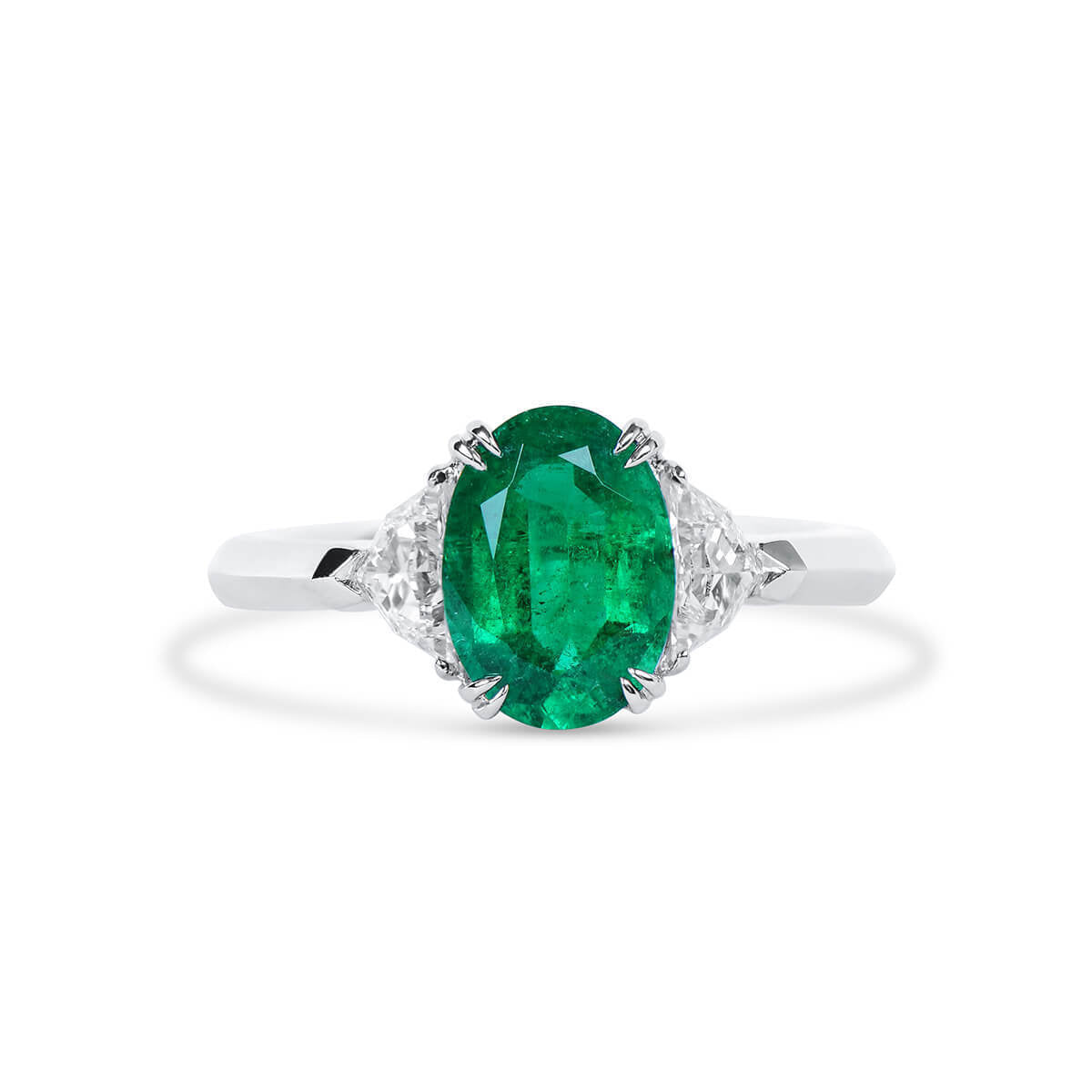 18K White Gold Statement Ring With 1.83 TCW Oval Shape Natural Emerald, GRS Certified