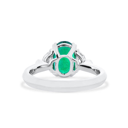 18K White Gold Statement Ring With 1.83 TCW Oval Shape Natural Emerald, GRS Certified