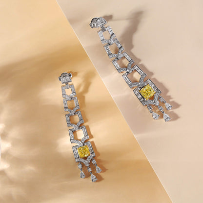 18K White Gold Statement Earrings With 3.19 TCW Yellow Cushion Shape Natural Diamond, GIA Certified