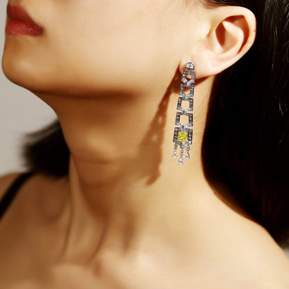 18K White Gold Statement Earrings With 3.19 TCW Yellow Cushion Shape Natural Diamond, GIA Certified