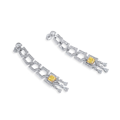 18K White Gold Statement Earrings With 3.19 TCW Yellow Cushion Shape Natural Diamond, GIA Certified