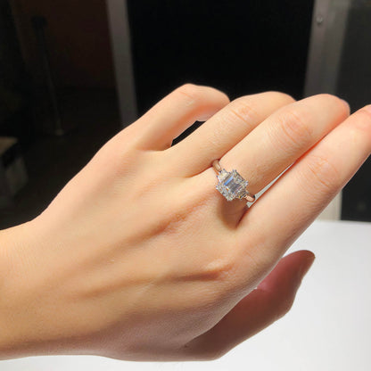 18K White Gold Statement Ring With 2.01 TCW Emerald Shape Natural Diamond, GIA Certified