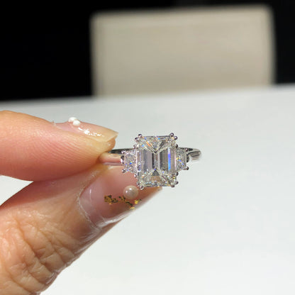 18K White Gold Statement Ring With 2.01 TCW Emerald Shape Natural Diamond, GIA Certified