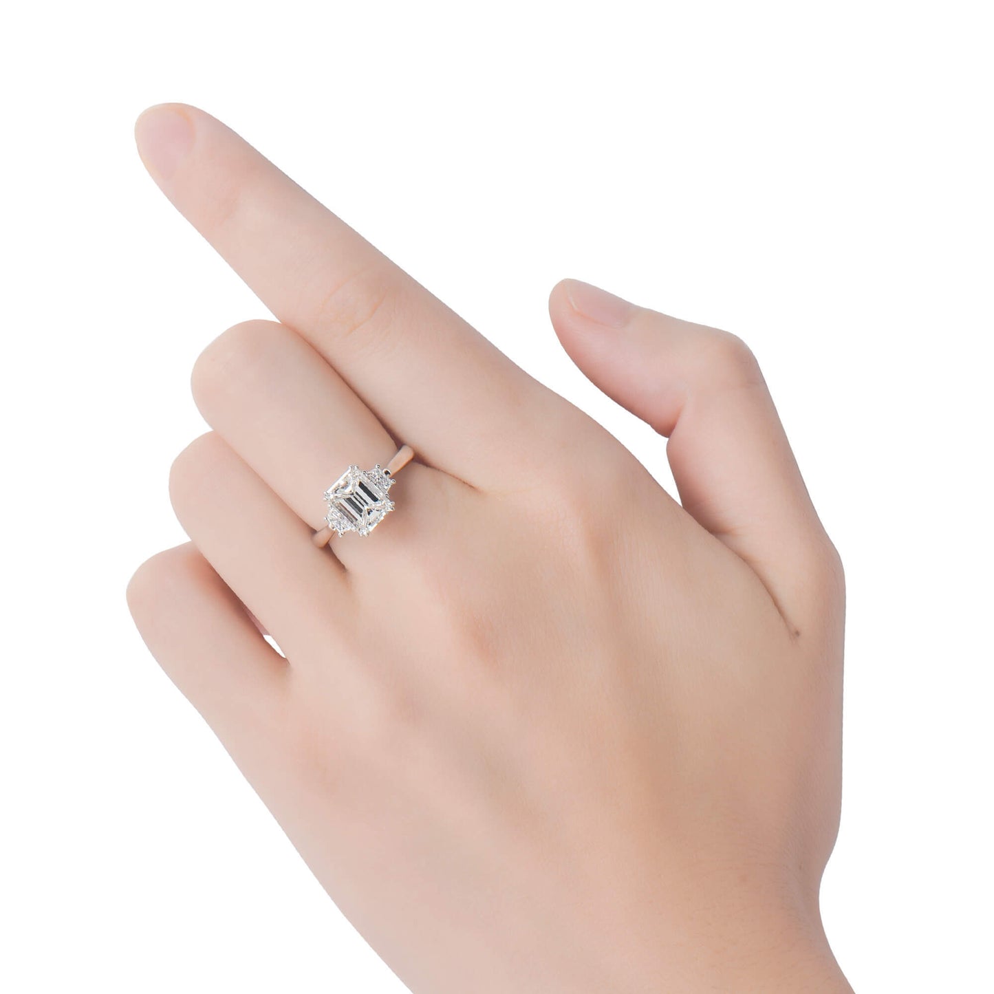 18K White Gold Statement Ring With 2.01 TCW Emerald Shape Natural Diamond, GIA Certified