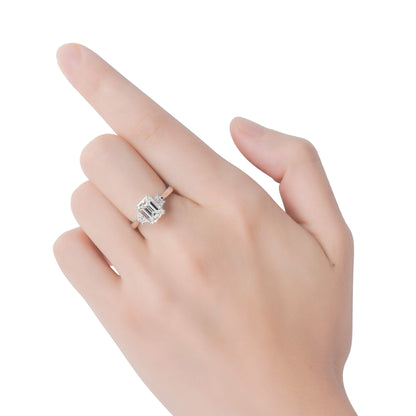 18K White Gold Statement Ring With 2.01 TCW Emerald Shape Natural Diamond, GIA Certified