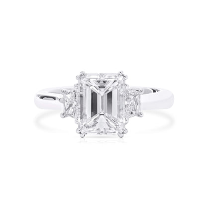 18K White Gold Statement Ring With 2.01 TCW Emerald Shape Natural Diamond, GIA Certified