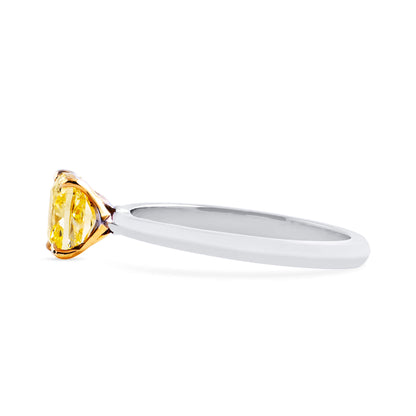 18K White Gold Statement Ring With 1.50 TCW Yellow Cushion Shape Natural Diamond, GIA Certified