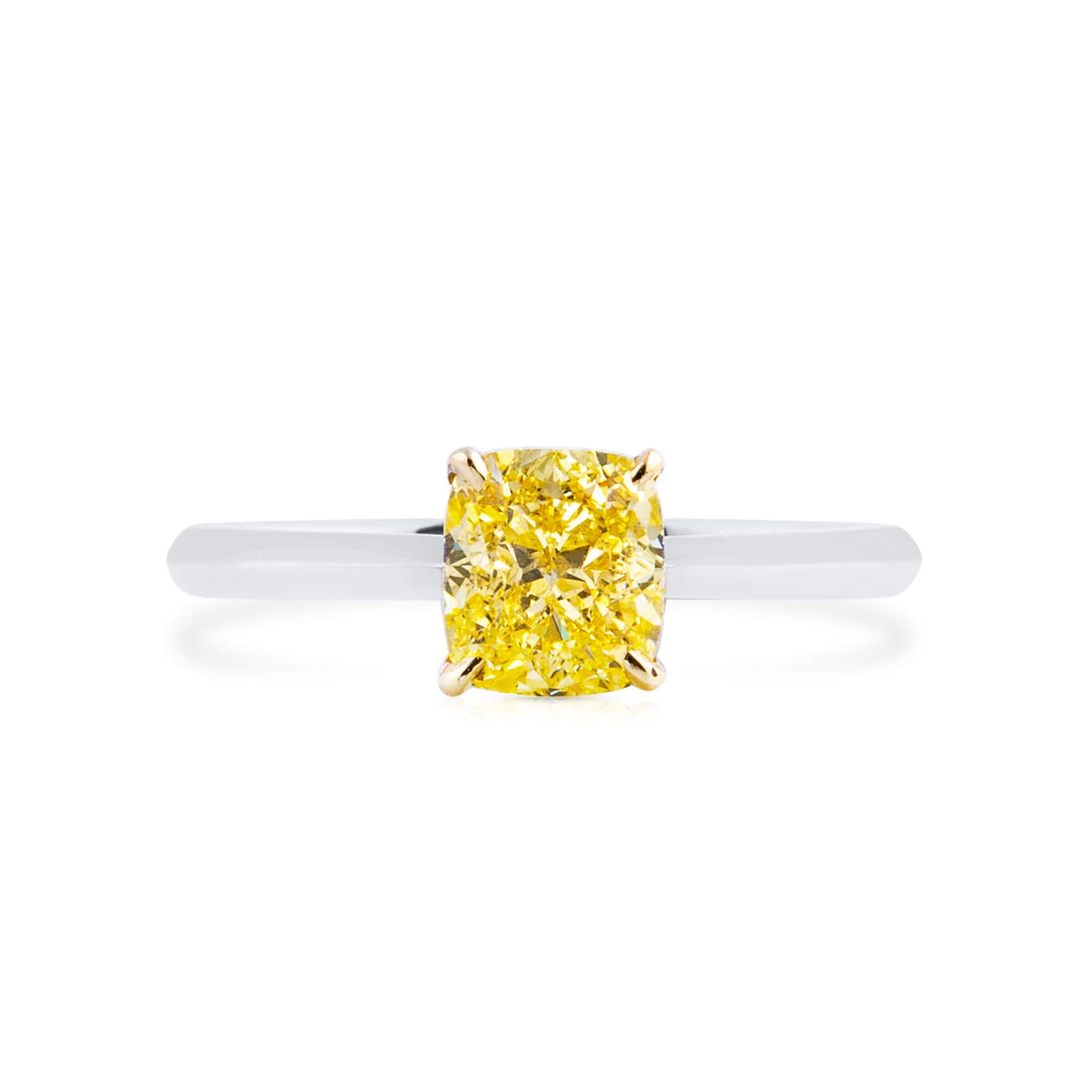 18K White Gold Statement Ring With 1.50 TCW Yellow Cushion Shape Natural Diamond, GIA Certified