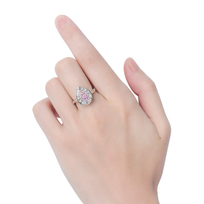 18K White Gold Statement Ring With 0.58 TCW Pink Pear Shape Natural Diamond, GIA Certified