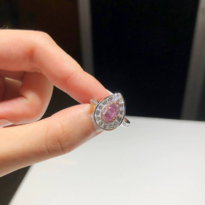 18K White Gold Statement Ring With 0.58 TCW Pink Pear Shape Natural Diamond, GIA Certified