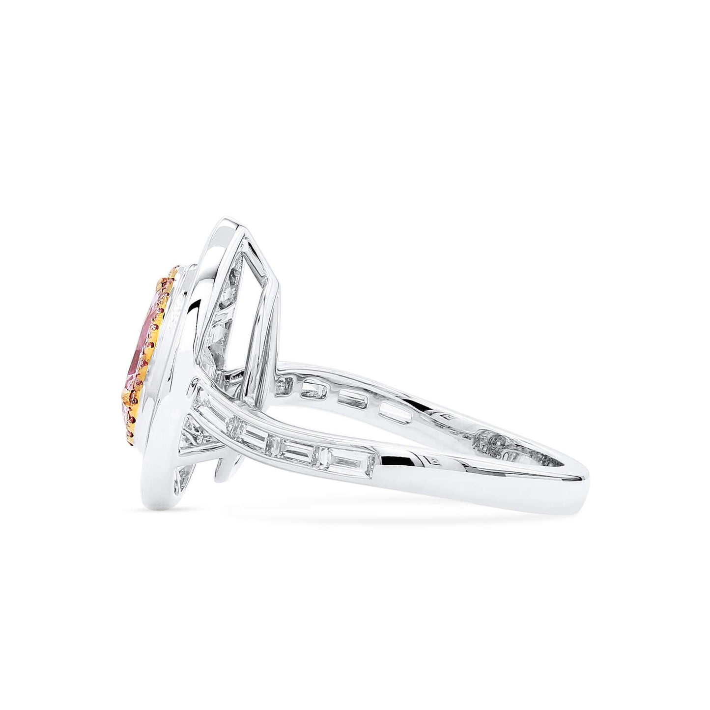 18K White Gold Statement Ring With 0.58 TCW Pink Pear Shape Natural Diamond, GIA Certified