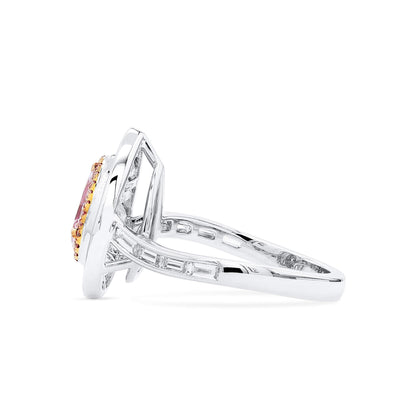 18K White Gold Statement Ring With 0.58 TCW Pink Pear Shape Natural Diamond, GIA Certified