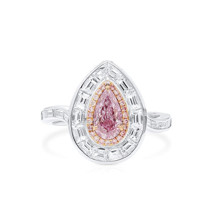 18K White Gold Statement Ring With 0.58 TCW Pink Pear Shape Natural Diamond, GIA Certified