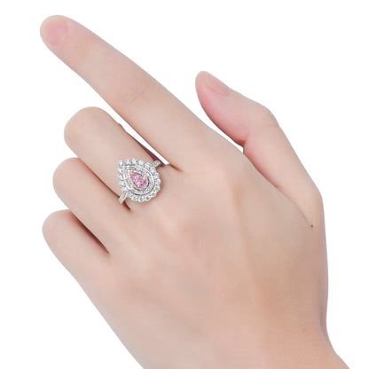 18K White Gold Statement Ring With 0.53 TCW Pink Pear Shape Natural Diamond, GIA Certified