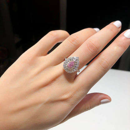 18K White Gold Statement Ring With 0.53 TCW Pink Pear Shape Natural Diamond, GIA Certified