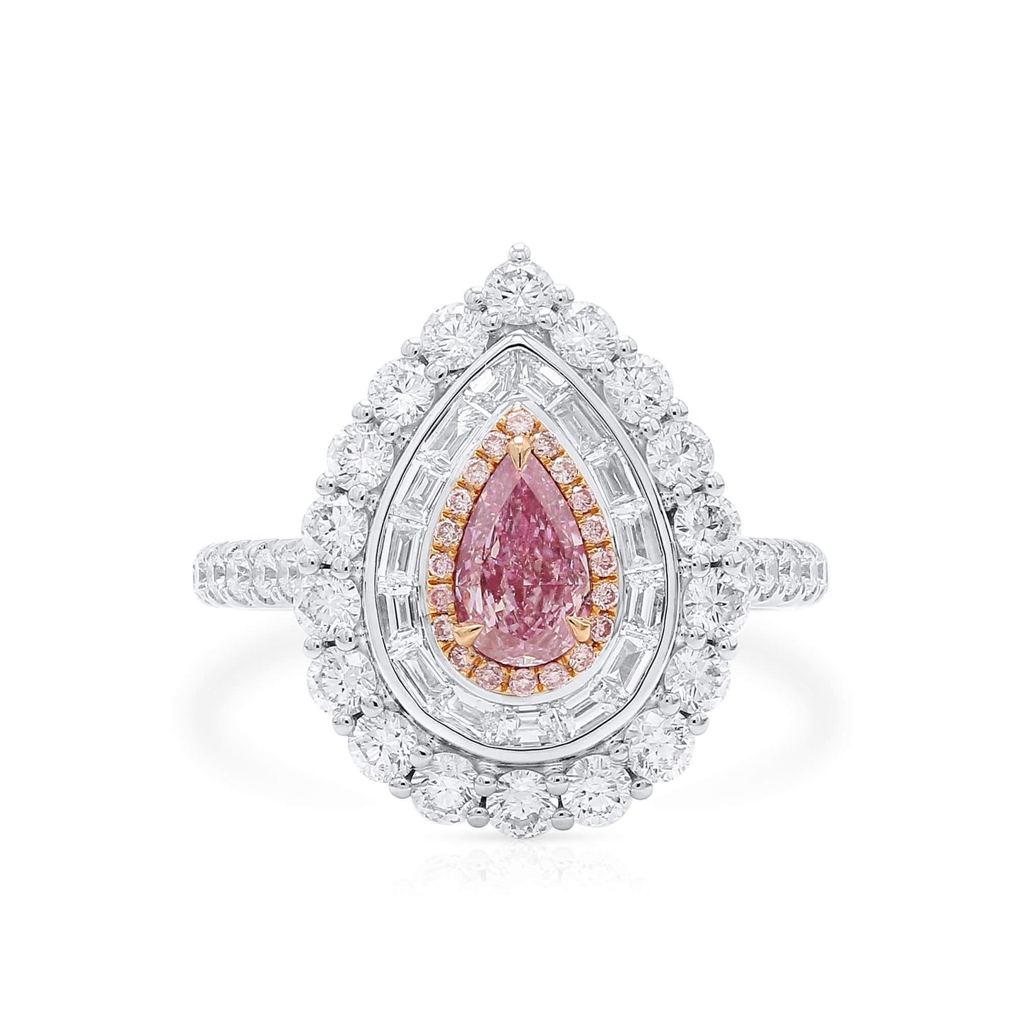 18K White Gold Statement Ring With 0.53 TCW Pink Pear Shape Natural Diamond, GIA Certified