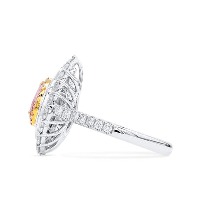 18K White Gold Statement Ring With 0.53 TCW Pink Pear Shape Natural Diamond, GIA Certified