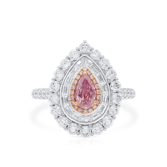 18K White Gold Statement Ring With 0.53 TCW Pink Pear Shape Natural Diamond, GIA Certified