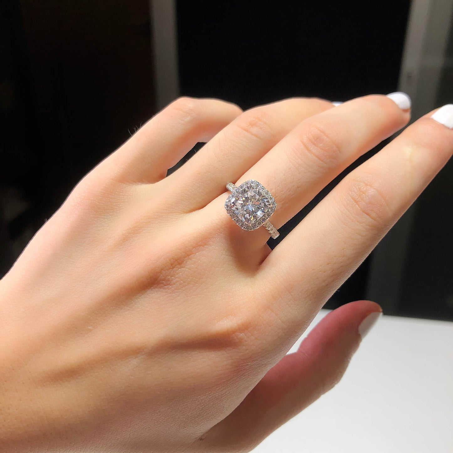 18K White Gold Statement Ring With 3.01 TCW Cushion Shape Natural Diamond, GIA Certified