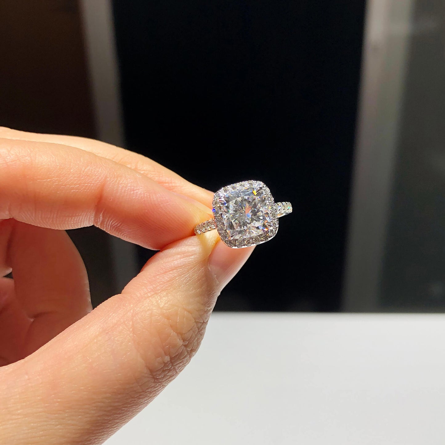 18K White Gold Statement Ring With 3.01 TCW Cushion Shape Natural Diamond, GIA Certified