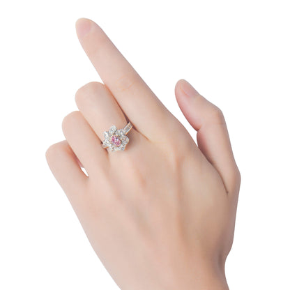 18K White & Rose Gold Statement Ring With 0.45 TCW Pink Oval Shape Natural Diamond, GIA Certified