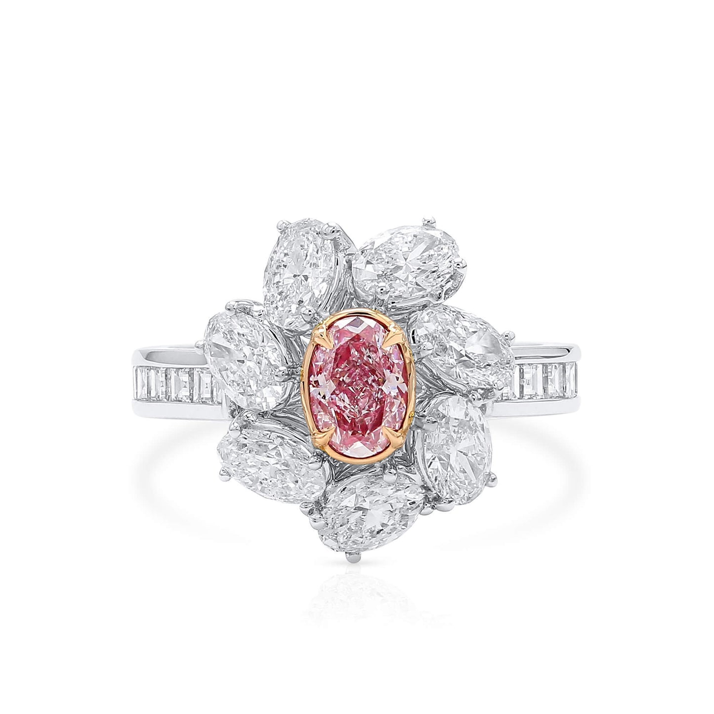 18K White & Rose Gold Statement Ring With 0.45 TCW Pink Oval Shape Natural Diamond, GIA Certified