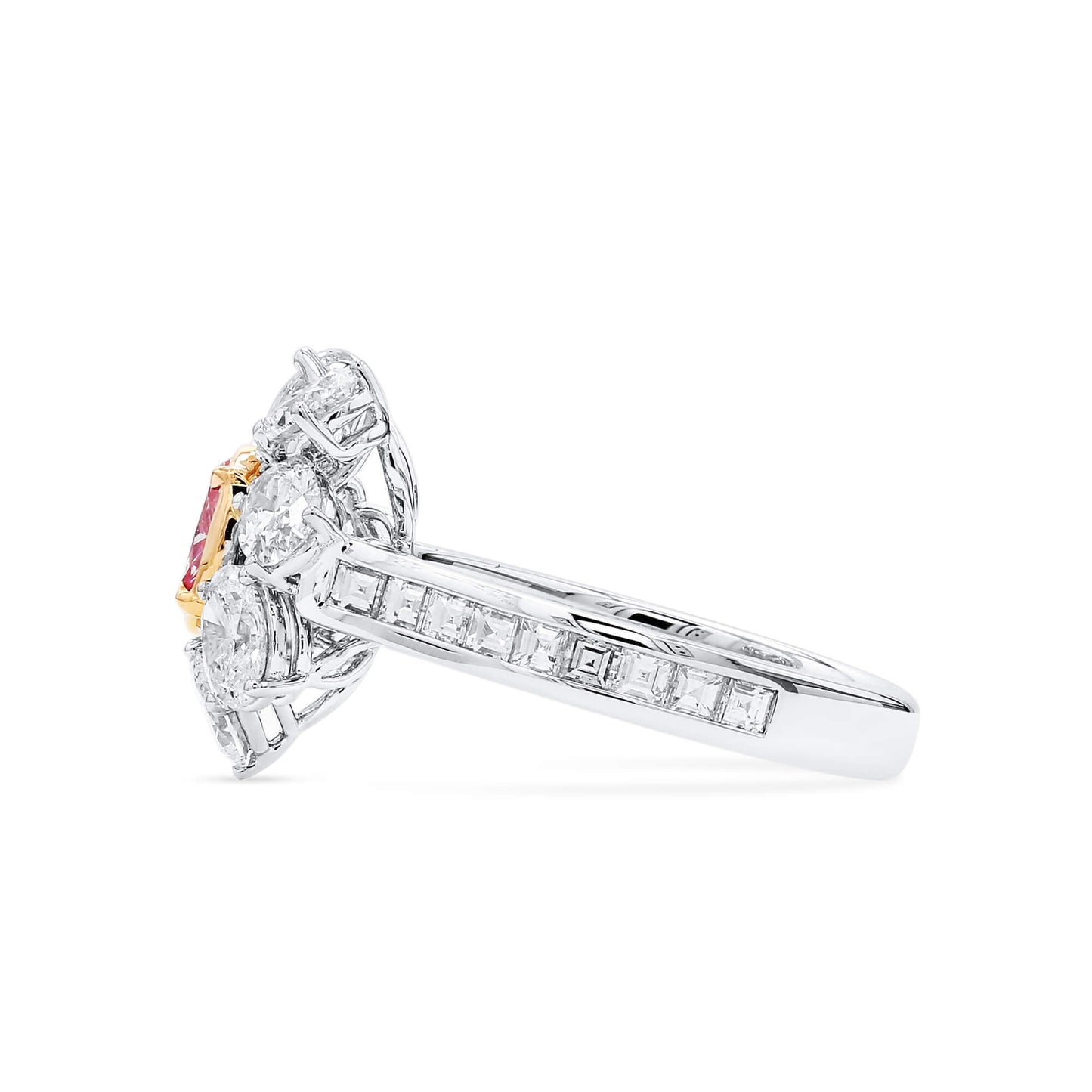 18K White & Rose Gold Statement Ring With 0.45 TCW Pink Oval Shape Natural Diamond, GIA Certified