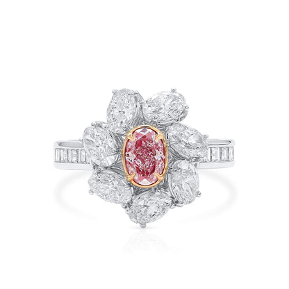 18K White & Rose Gold Statement Ring With 0.45 TCW Pink Oval Shape Natural Diamond, GIA Certified