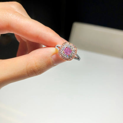 18K White & Rose Gold Statement Ring With 0.51 TCW Pink Cushion Shape Natural Diamond, GIA Certified