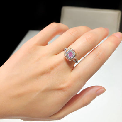 18K White & Rose Gold Statement Ring With 0.51 TCW Pink Cushion Shape Natural Diamond, GIA Certified