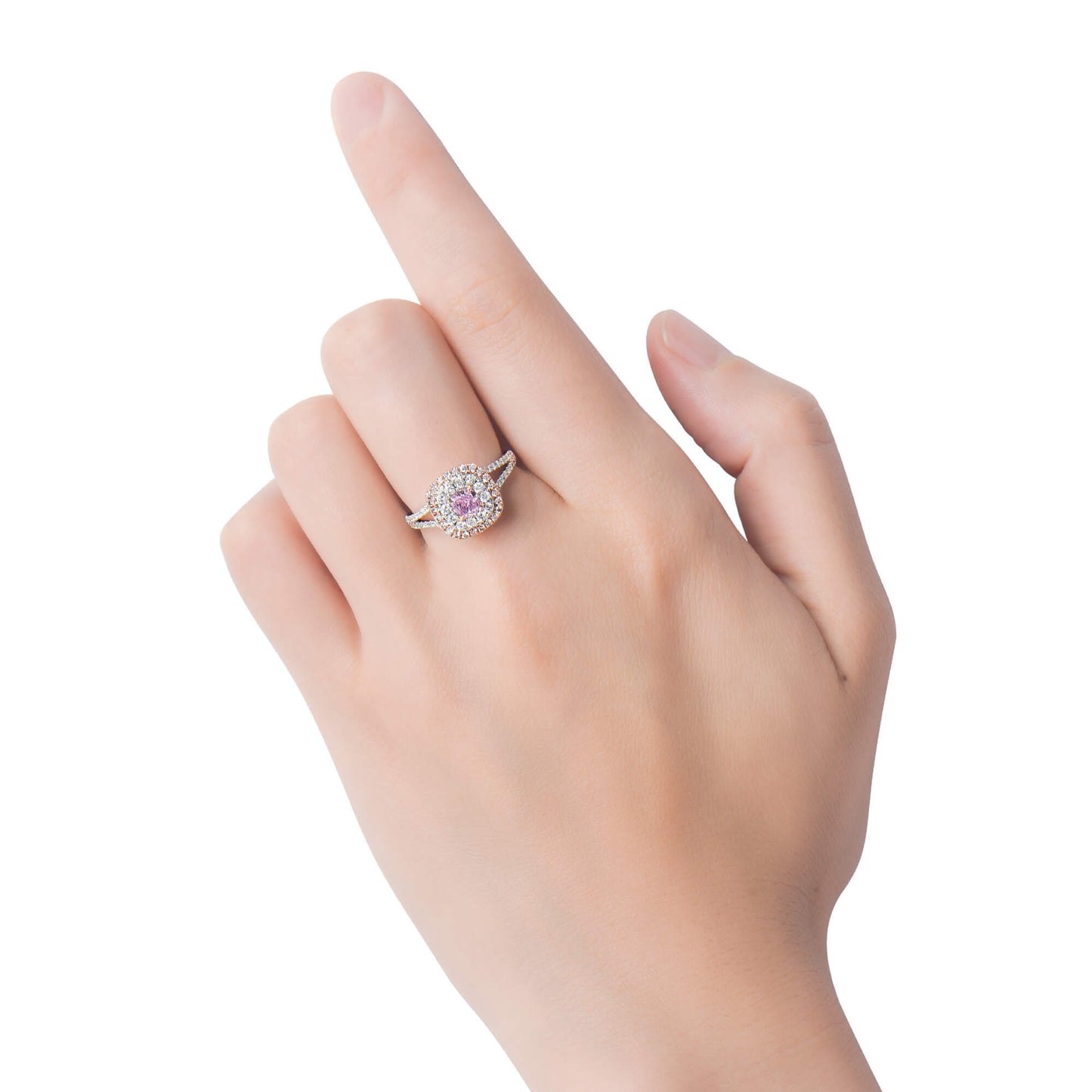 18K White & Rose Gold Statement Ring With 0.51 TCW Pink Cushion Shape Natural Diamond, GIA Certified