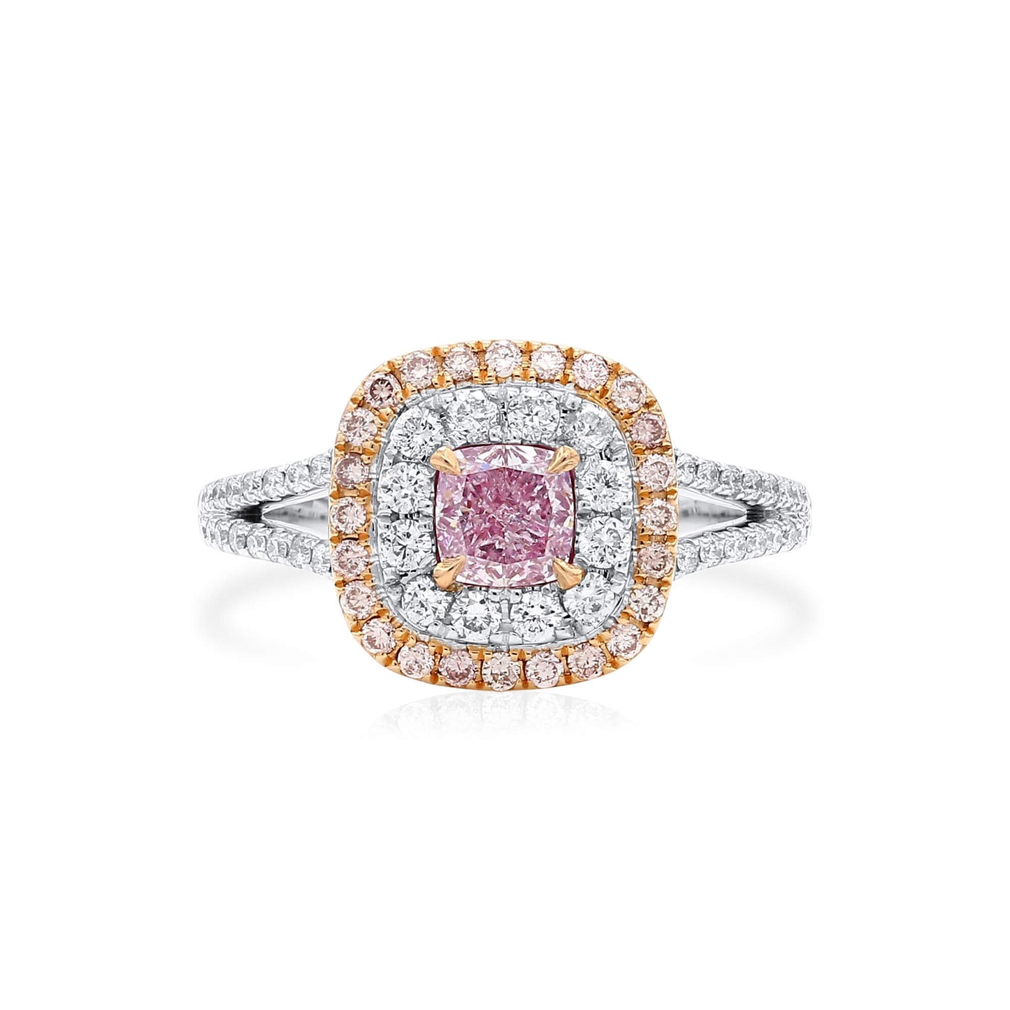 18K White & Rose Gold Statement Ring With 0.51 TCW Pink Cushion Shape Natural Diamond, GIA Certified