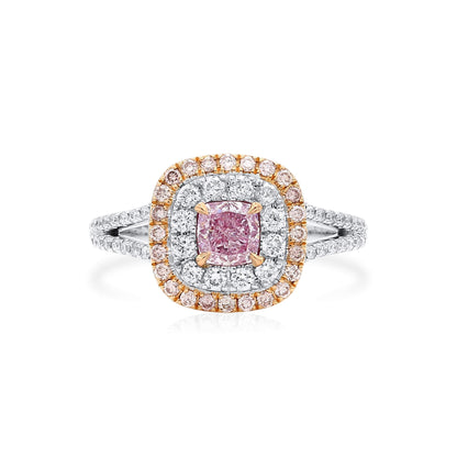 18K White & Rose Gold Statement Ring With 0.51 TCW Pink Cushion Shape Natural Diamond, GIA Certified