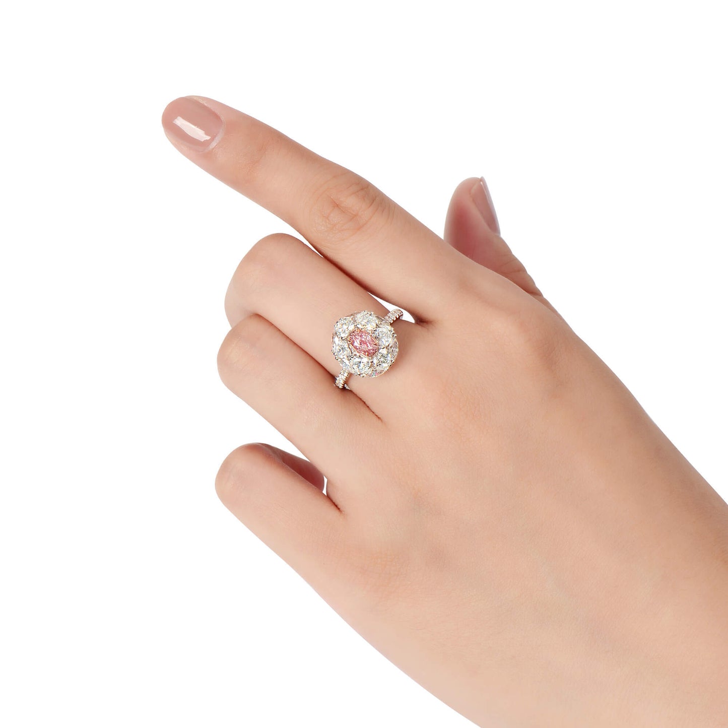 18K White & Rose Gold Statement Ring With 0.51 TCW Pink Oval Shape Natural Diamond, GIA Certified