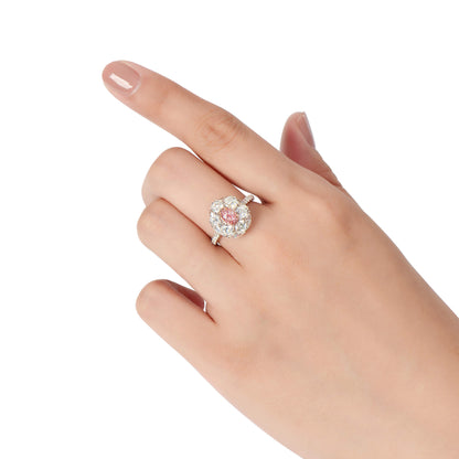 18K White & Rose Gold Statement Ring With 0.51 TCW Pink Oval Shape Natural Diamond, GIA Certified