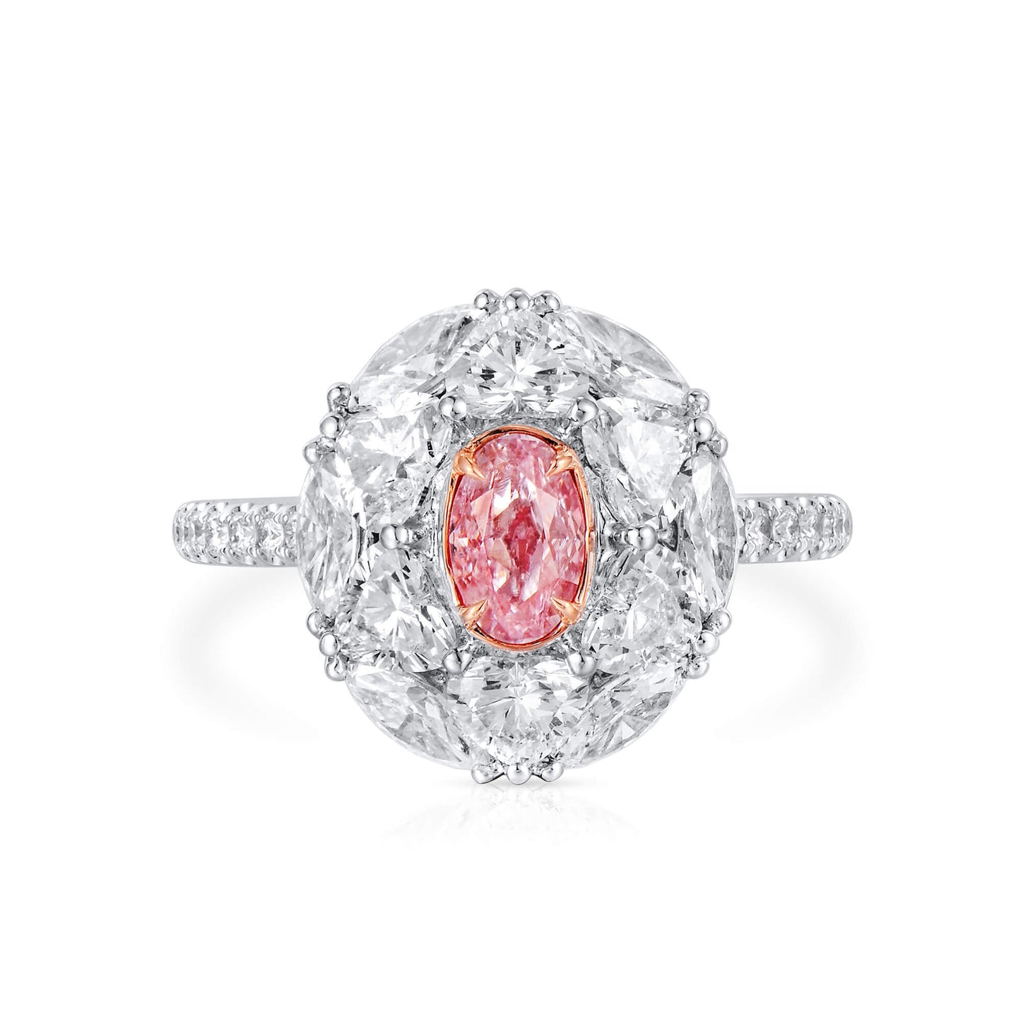 18K White & Rose Gold Statement Ring With 0.51 TCW Pink Oval Shape Natural Diamond, GIA Certified