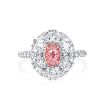 18K White & Rose Gold Statement Ring With 0.51 TCW Pink Oval Shape Natural Diamond, GIA Certified
