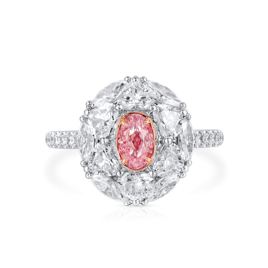 18K White & Rose Gold Statement Ring With 0.51 TCW Pink Oval Shape Natural Diamond, GIA Certified