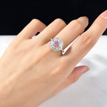 18K White & Rose Gold Statement Ring With 0.62 TCW Pink Cushion Shape Natural Diamond, GIA Certified